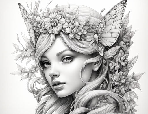 Fairy coloring image, stylish and energetic