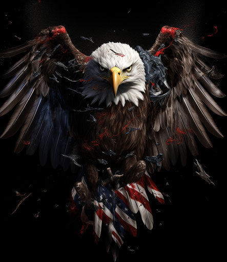 Bald eagle with the USA flag on its wings