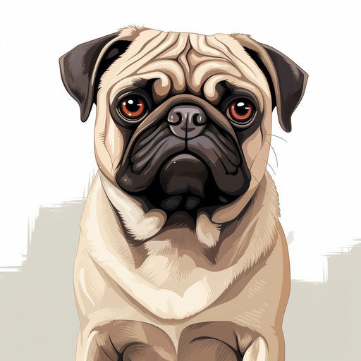 Pug dog on white background, creative maroon and light brown style