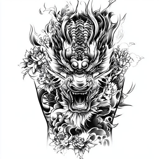 Beautiful flat tattoo sketch of yakuza back tattoo