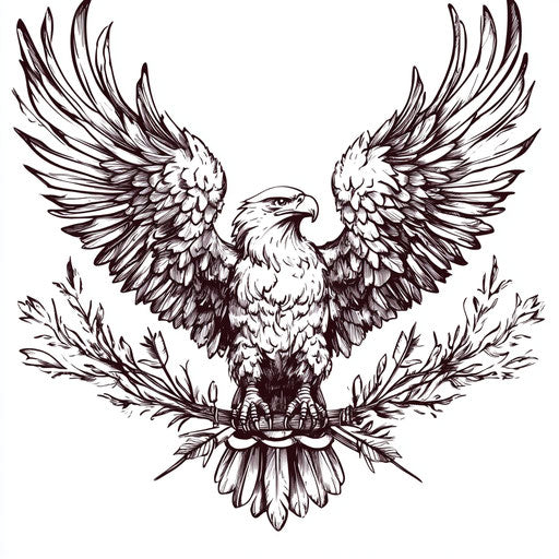 Eagle chest tattoo with arrows and olive branch