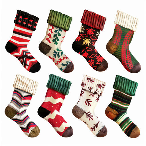 Realistic Christmas socks on white background