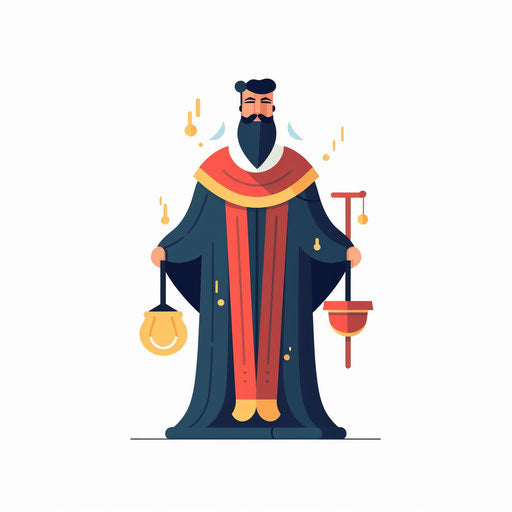 Minimalist depiction of a judge on white background