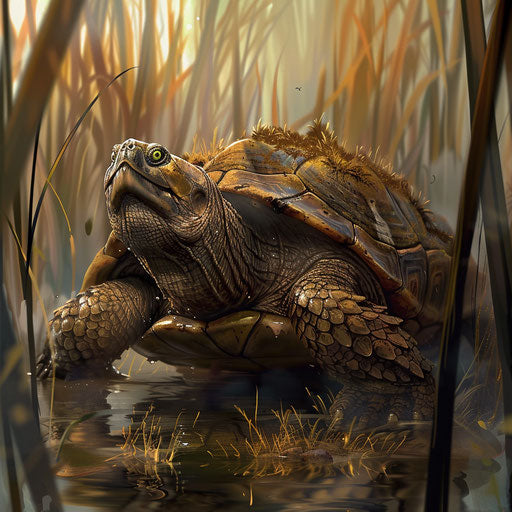 A sinuous turtle hunting in thick marsh