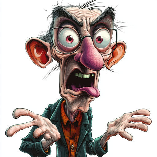 Humorous caricature of a spooky illustration with human features