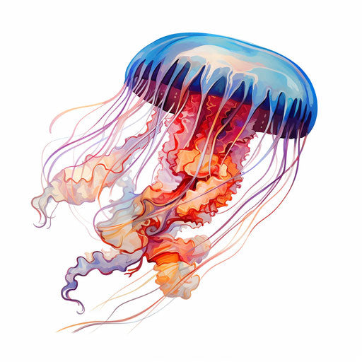 Jellyfish in the style of Oil painting, on white background