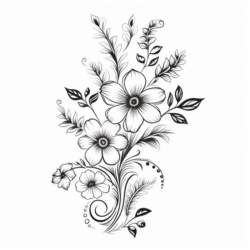 Floral art in naive style, Indian motifs, hand-drawn animation, elegant simplicity, classic tattoo motifs