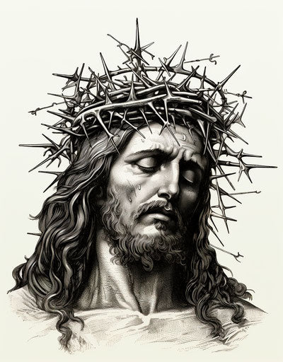 Crown of thorns black and white ink, detailed engraving style