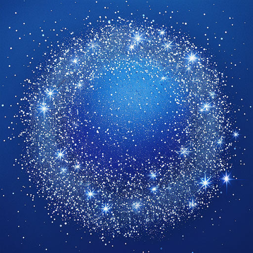 Realistic glitter clipart shining on flat royal blue background