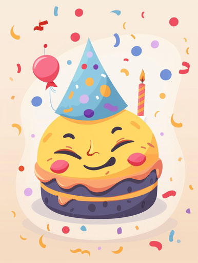 Joyful celebration with cake and blue hat