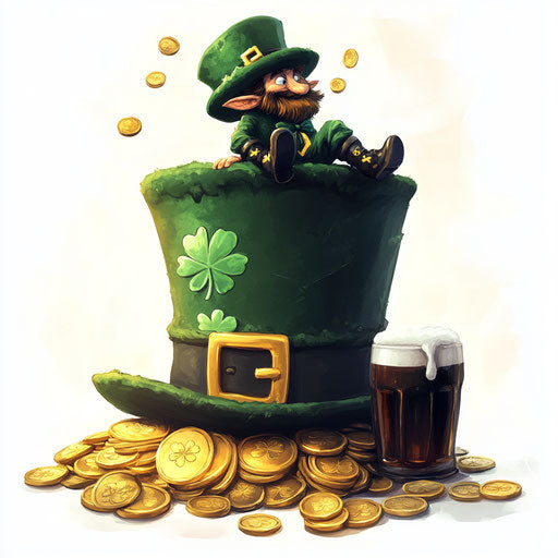 St. Patrick's Day hat with gold coins and leprechaun