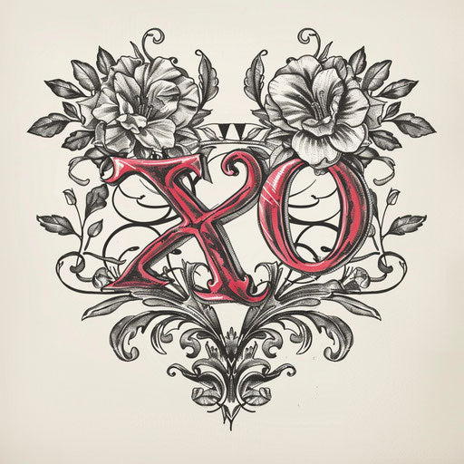 Craft retro-inspired xo tattoo sketch with vintage elements