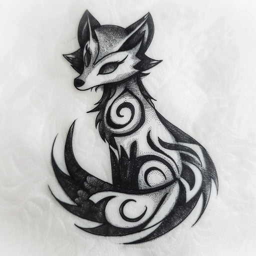 Tribal style fox tattoo on white background