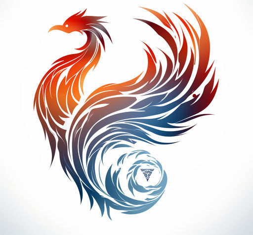 Orange phoenix swan with blue flaming tail