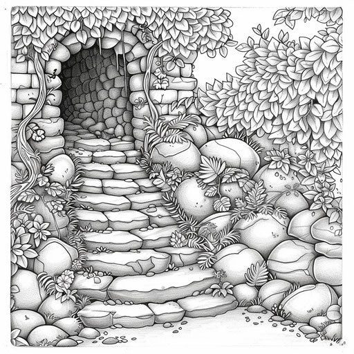 Labyrinthine garden path leading to a hidden alcove