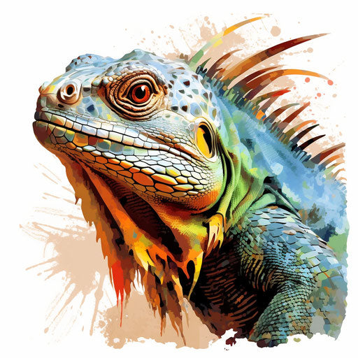 Iguana clipart in the style of Oil painting, on a white background