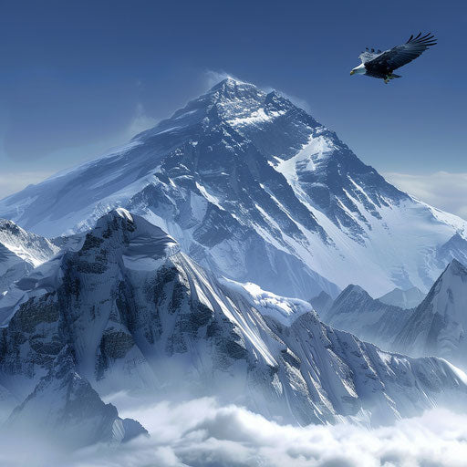 Mount Everest with eagle soaring above