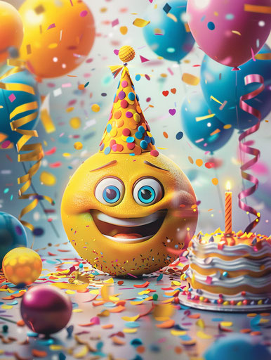 Birthday joy with a cute yellow smiling emoji