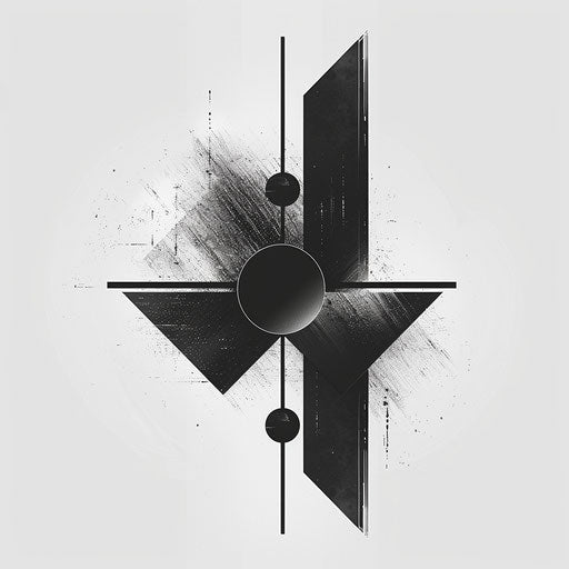 Modern black and white logo with geometric background