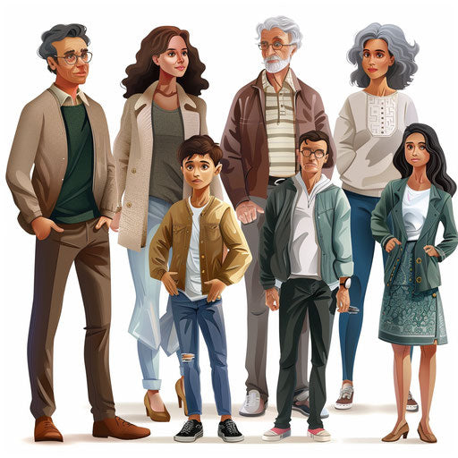 Realistic family members illustrations on white background