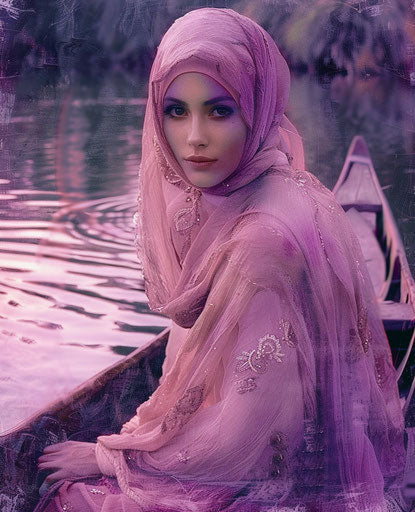 Muslim woman on a boat, y2k aesthetic