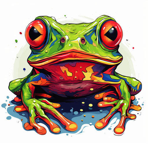 Green and red frog with a colorful beak