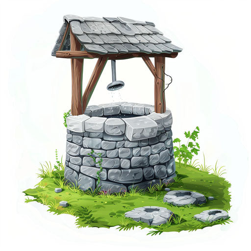 Realistic illustration of a well on flat white background, bright colors and smooth finishes