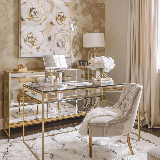 Chic home office with gold accents and luxurious textiles