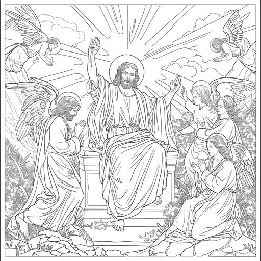 Resurrection of Jesus with empty tomb and angels.