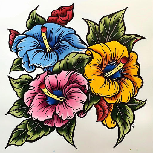 Retro pop art sketch of morning glory with bright colors