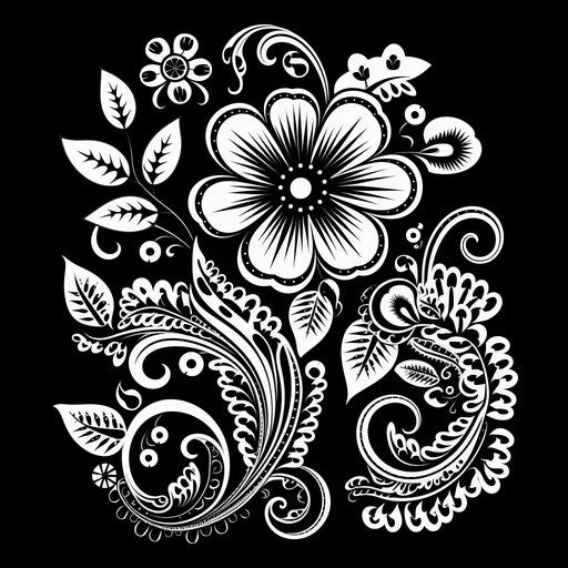 Black and white flower paisley template