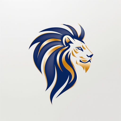 Modern lion sports logo in gold and blue
