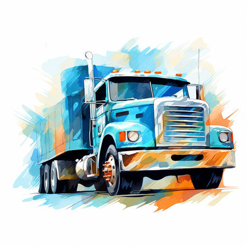 Animated truck in Impressionistic Art style, on white background