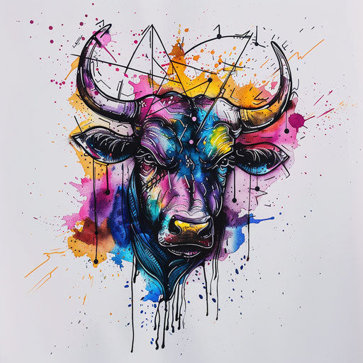 Dynamic sketch of Taurus constellation with splash of expressionist art and vivid colors