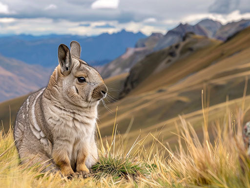 Beige Chinchilla in Andes mountain summer, as photo taken, 4:3