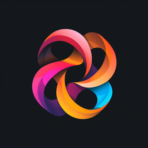 Dynamic logo design with motion-inspired shapes and vibrant colors on black background