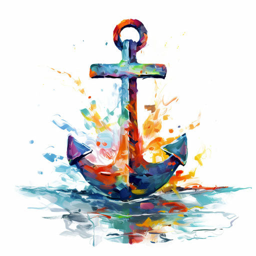 Anchor clipart in the style of Impressionistic Art, on white background