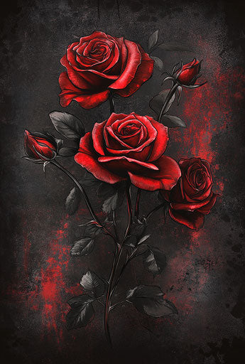 Red roses, vector art, black background, red and dark gradient
