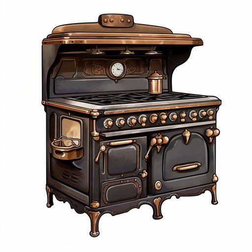 Stove illustration in the style of Chiaroscuro Art, on white background