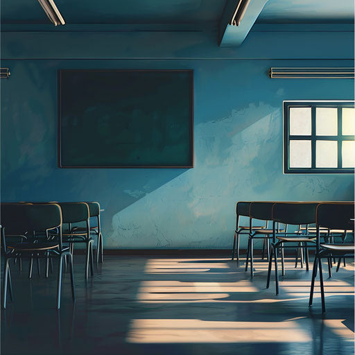 Classroom background clipart with flat blue background