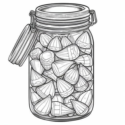 A jar filled with candy corn. Coloring book page