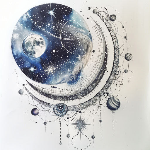 Tribal galaxy tattoo on white canvas