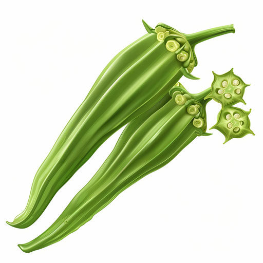 Realistic okra clipart on flat white background with dynamic lighting