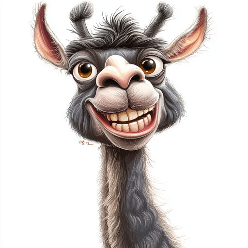 Humorous caricature of a lama with human characteristics