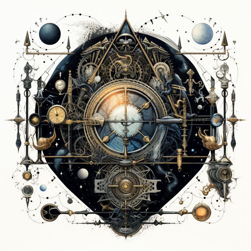 Empty space with liquid metal items, tattoo style