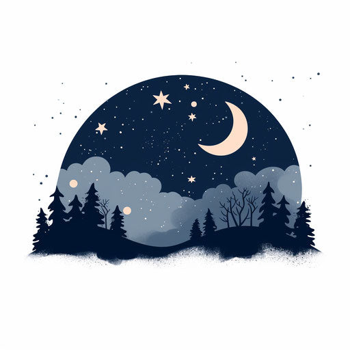 Minimalist style night sky clipart, on a white background