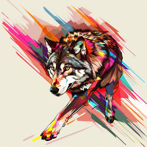 Dynamic flat tattoo sketch of a geometric wolf with motion blur