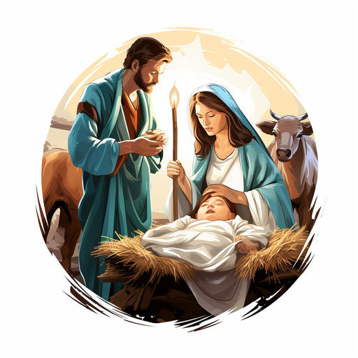 Nativity scene in chiaroscuro art on white background