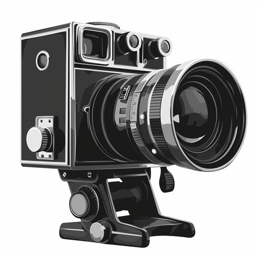 Movie camera clipart with photo realistic style on random flat background