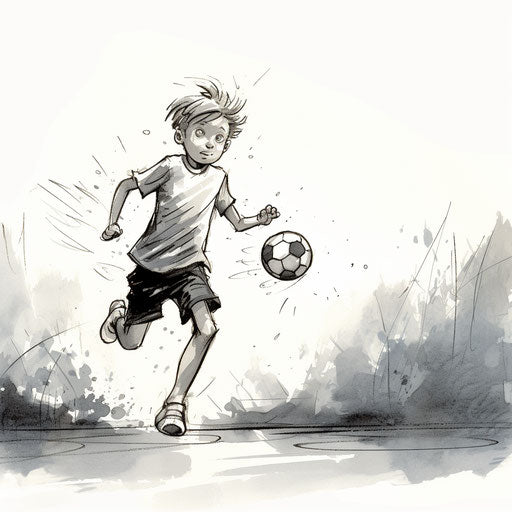 A boy chasing a soccer ball